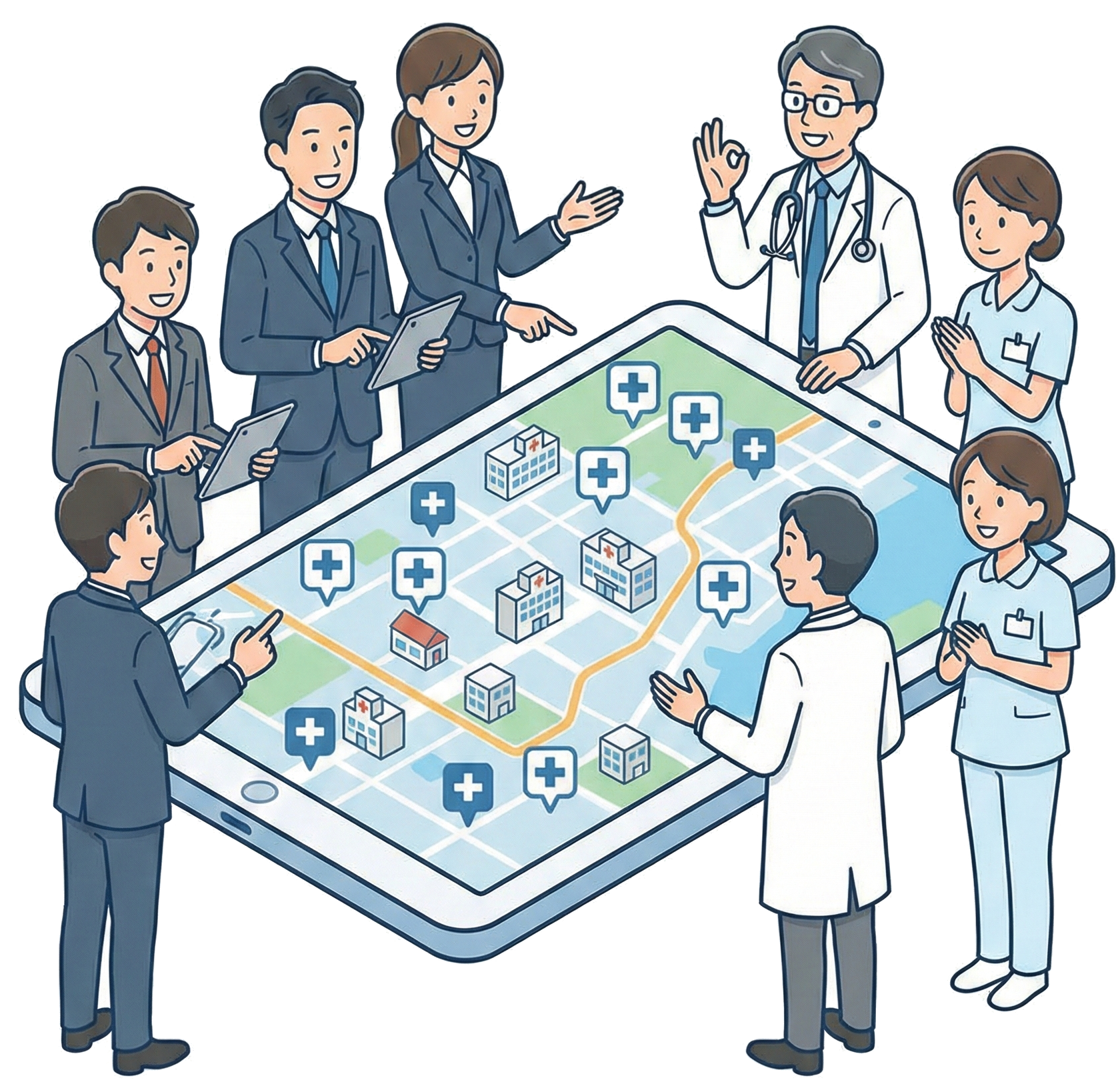 医療とビジネスの連携イラスト